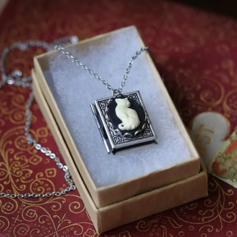 Whimsical Cat Book Pendant Necklace | Rotating Page Design | Vintage Jewelry | Unique Gift Idea 1
