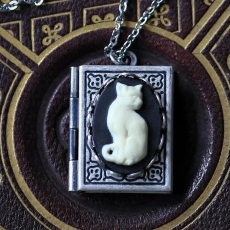 Whimsical Cat Book Pendant Necklace | Rotating Page Design | Vintage Jewelry | Unique Gift Idea 3