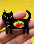 Whimsical Cat & Fish Pendant Necklace | Acrylic 2