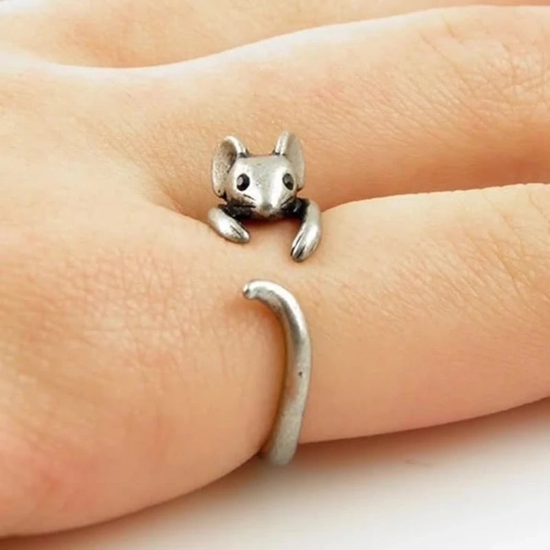Whimsical Mouse Wrap Ring | Vintage Jewelry | Adjustable Animal Ring 0