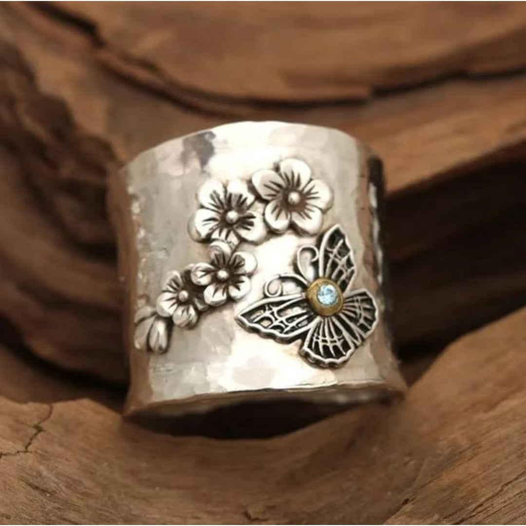 Women's Bee Flower Butterfly Wide Band Ring | Unique Jewelry | Handcrafted Accessories | Personal Keepsakes 0