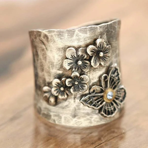 Women's Bee Flower Butterfly Wide Band Ring | Unique Jewelry | Handcrafted Accessories | Personal Keepsakes 1