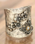 Women's Bee Flower Butterfly Wide Band Ring | Unique Jewelry | Handcrafted Accessories | Personal Keepsakes 1