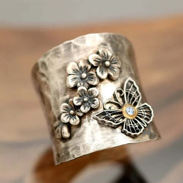 Women's Bee Flower Butterfly Wide Band Ring | Unique Jewelry | Handcrafted Accessories | Personal Keepsakes 2