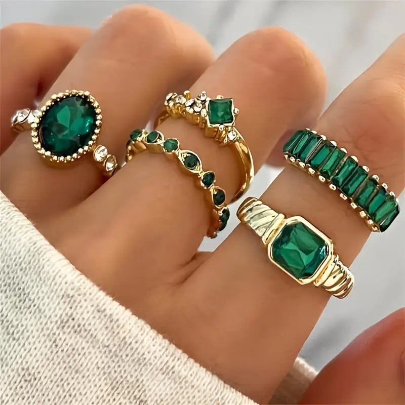 Zarina Exquisite Emerald Ring Set | Gold 0